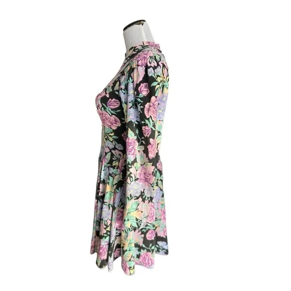 Vintage Floral Skater Dress‎ Size S Cottagecore 80s Shoulder Pads CFTC Sport USA - Picture 2 of 12